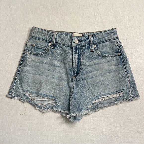 ALICE + OLIVIA AMAZING HIGH RISE DENIM VINTAGE SHORT ROCKSTAR BLUE - Picture 3 of 9